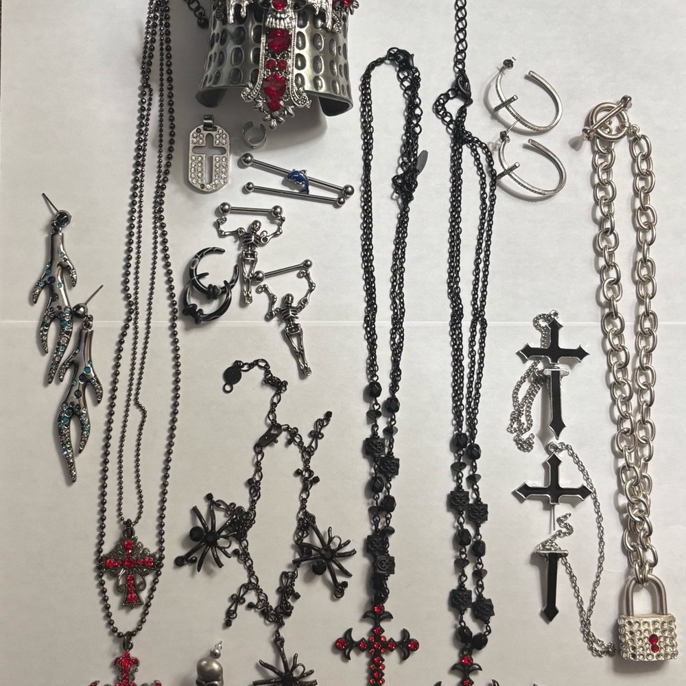 Gothic Skulls and Crosses Jewelry Lot